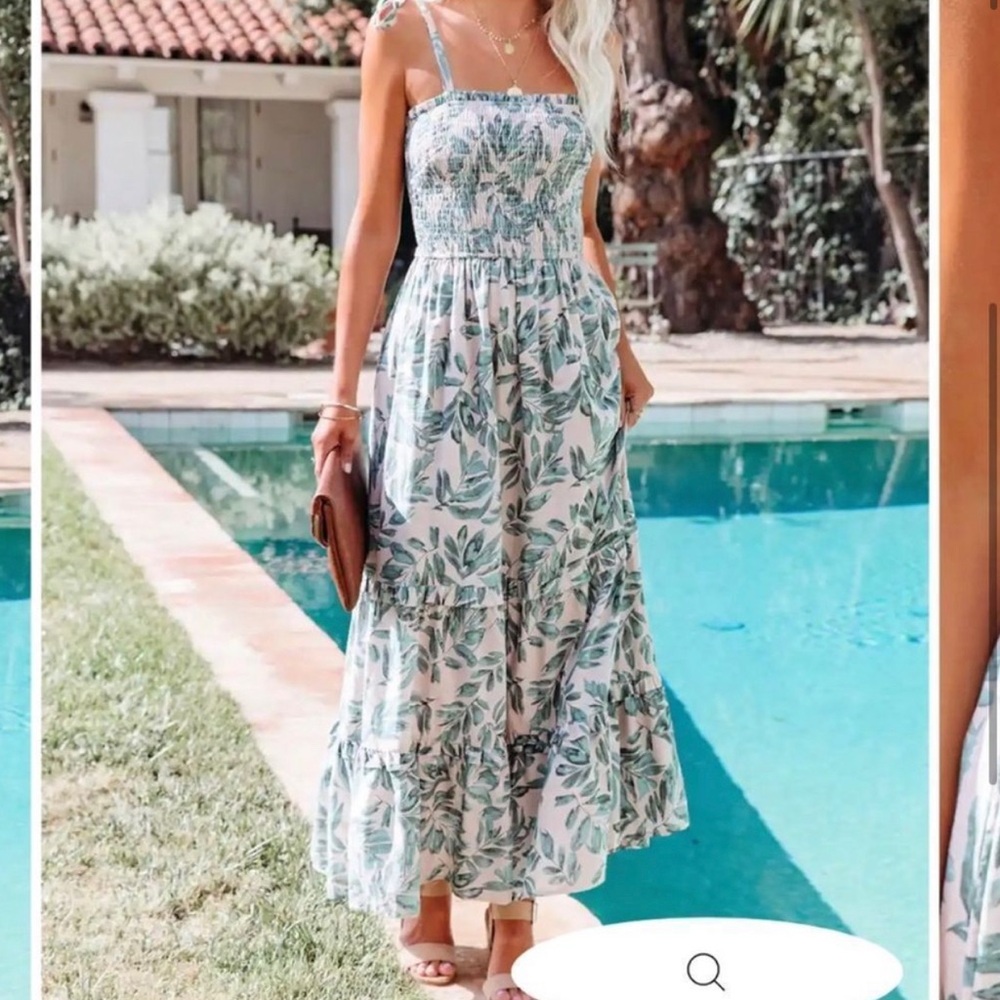 Vici Leaf Smocked Tiered Maxi Dress